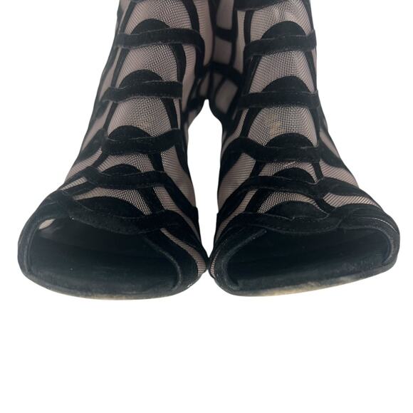 Chanel 2018 Black Suede Mesh Peep Toe CC Logo Ankle Boots - Picture 11 of 16